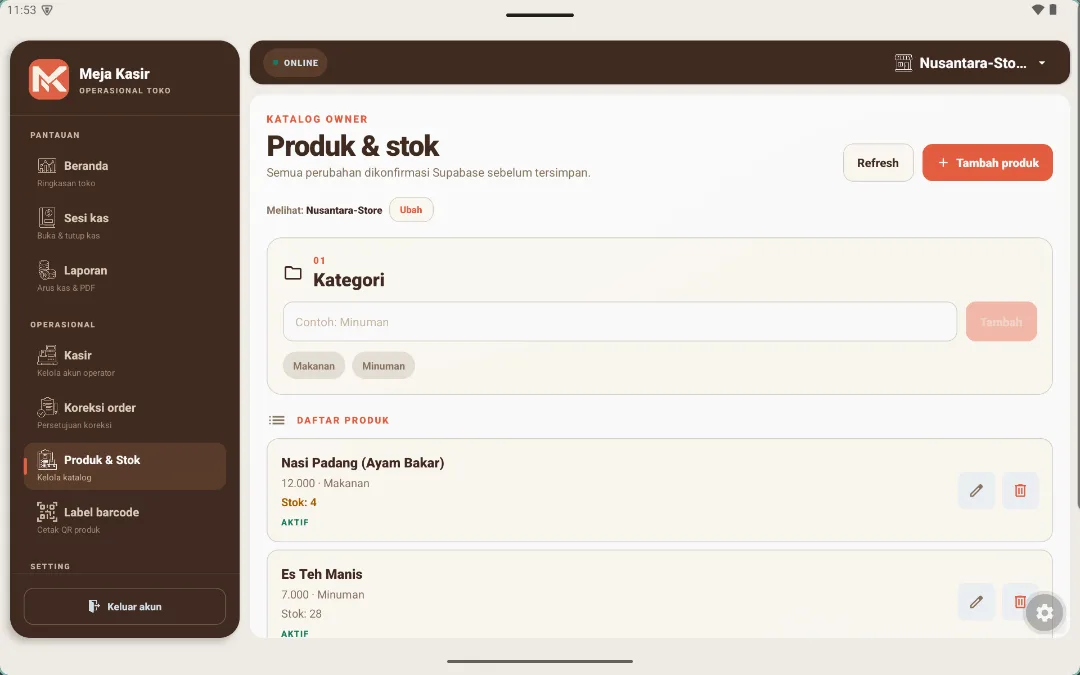 Kelola katalog produk dan stok